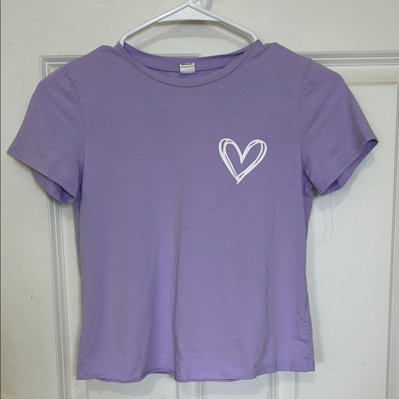 SHEIN Heart Short Sleeve T Shirt size 10 lavender purple cotton blend - Picture 1 of 5